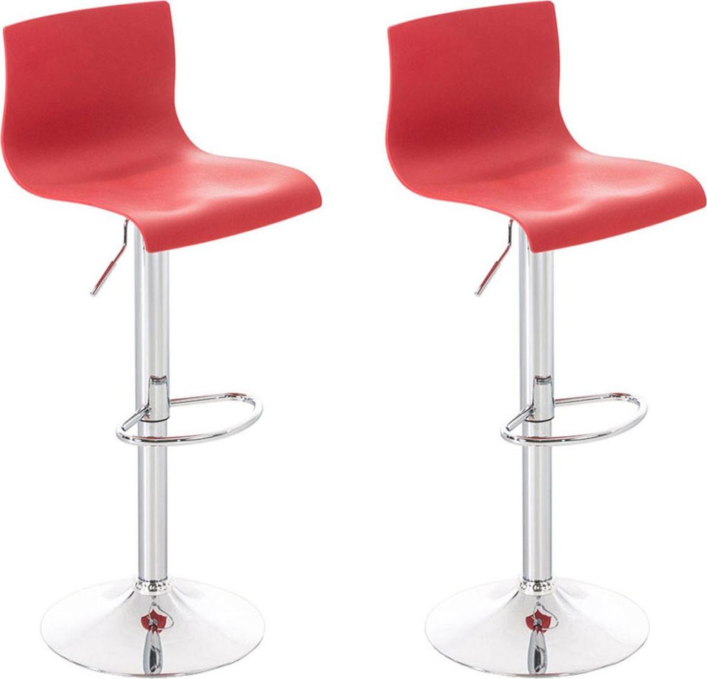 2er Set Barhocker PESAN - Kunststoff Rot 39x36x84 cm Silber | Barstuhl Höhenverstellbar Mit Lehne Drehbar Tresenhocker Tresenstuhl Kneipenhocker
