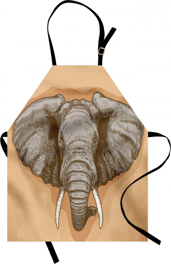 ABAKUHAUS Elefant Kochschürze, Illustration des gravierenden Wilden Elefant-Kopfes in der Retro- afrikanischen Tiernatur Boho, Farbfest Höhenvers...