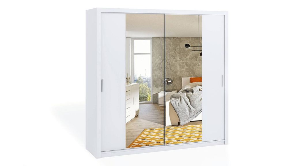 Schwebetürenschrank mit Spiegel 200 BRYAN – Weiß