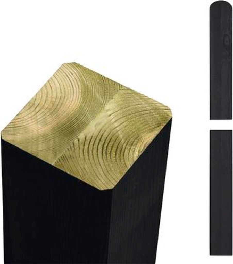 Pfosten PLUS verleimt, Kopf gerundet 9 x 9 x 188 cm RAL 9005 schwarz