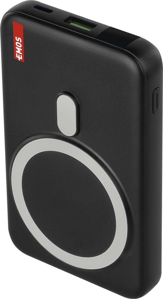 EMOS Mini Wireless Powerbank 10000 mAh, 22,5W + Magnetisch 15W, Passthrough, Output USB-A+USB-C, Input USB-C, inkl. Ladekabel 3A und Ständer, B0543B