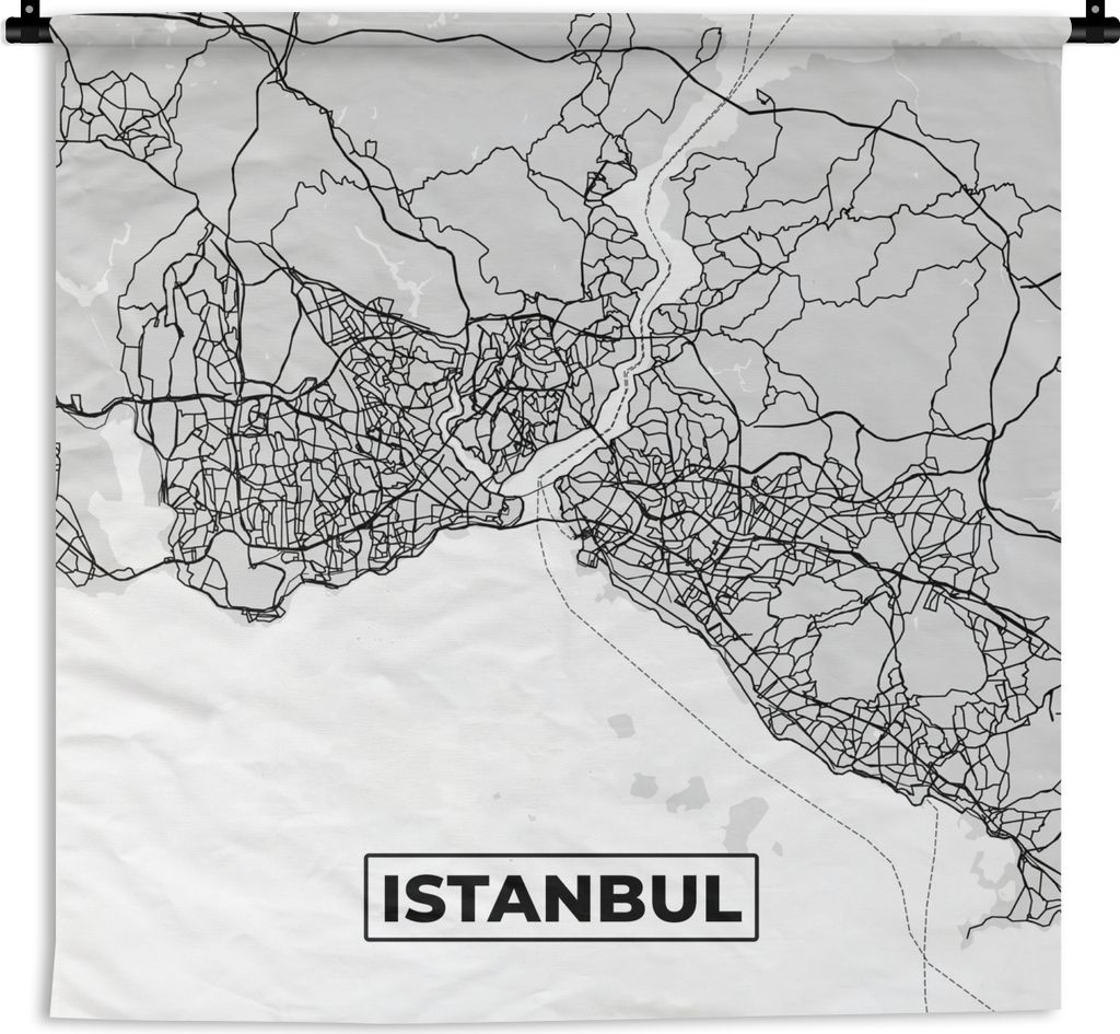 MuchoWow Wandteppich Wandbehang Istanbul - Karte - Stadtplan - Schwarz-weiß - Karte 60x60 cm Tapisserie Dekoration Wandtuch - Dekorationen - Wan...