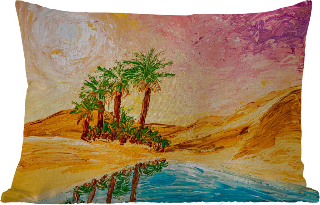 MuchoWow Outdoor Kissen - Gemälde - Öl - Palme - Natur - Wasser - 60x40 cm - Wetterfest - Lounge Kissen - Zierkissen - Kissen für Innenräume