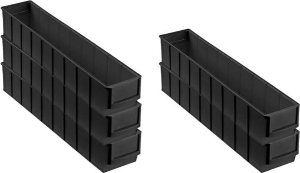 SparSet 5x Leitfähige Industriebox 500 S | HxBxT 8,1x9,1x50cm | 2,8 Liter | ESD, Sichtlagerkasten, Sortimentskasten, Sortimentsbox, Kleinteilebox