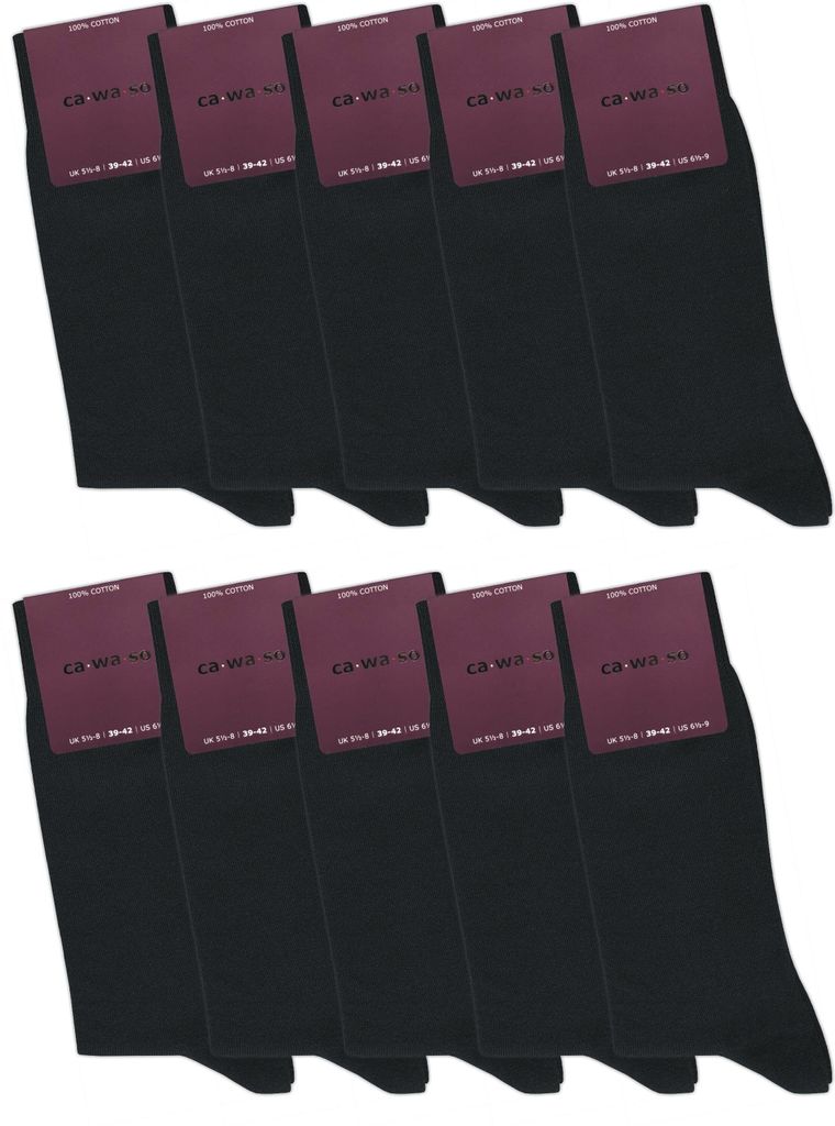 ca·wa·so Socken aus 100% Baumwolle | Beste Qualität, Perfekte Passform | Damen (10 Paar), Schwarz / 39 - 42