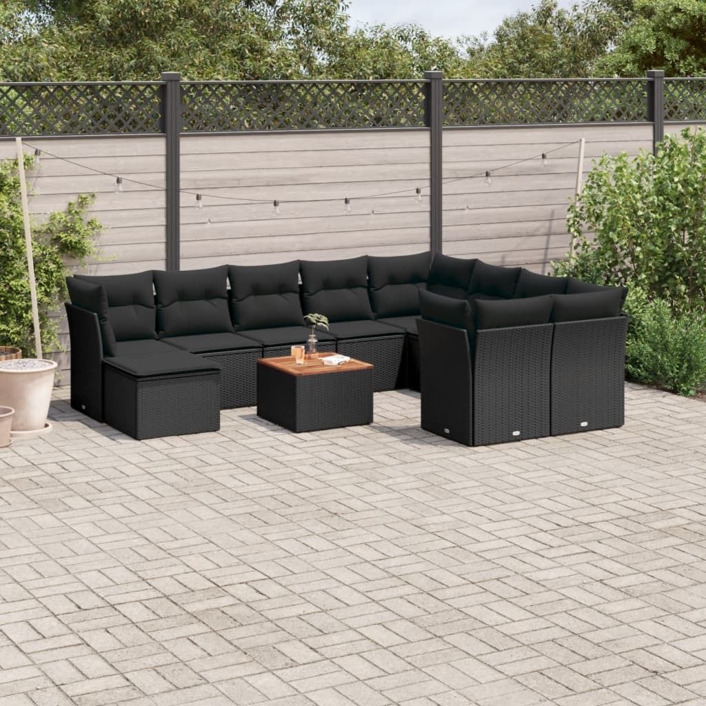 Maison Exclusive - 11-tlg. Garten-Sofagarnitur mit Kissen Schwarz Poly Rattan