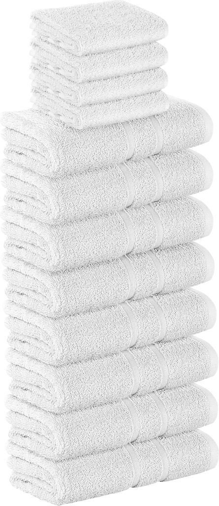 12 Stück SET Premium Frottee (4x Gästehandtücher und 8x Handtücher) in weiß in 500g/m² aus 100% Baumwolle