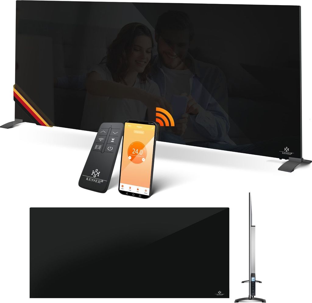 KESSER Infrarotheizung Glaskonvektor Glasheizung Energiesparend 2in1 Standgerät & Wandmontage Elektroheizung mit Erkennung Offener Fenster + Fer...