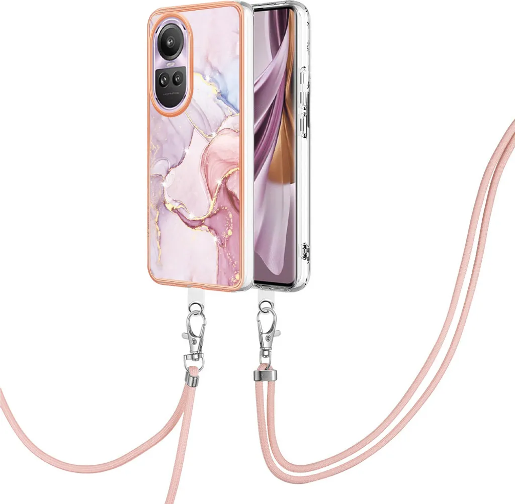 Custodia con cinturino per Oppo Reno10 Pro 5G, paraurti in TPU morbido, custodia protettiva, con cinturino regolabile Oro rosa