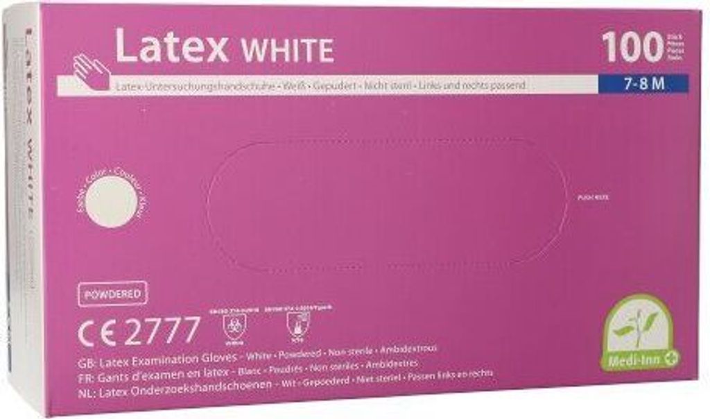 Medi-Inn PS 100 "Medi-Inn PS" Handschuhe, Latex gepudert "White" weiss - natur Größe M | Faltschachtel (100 Stück)