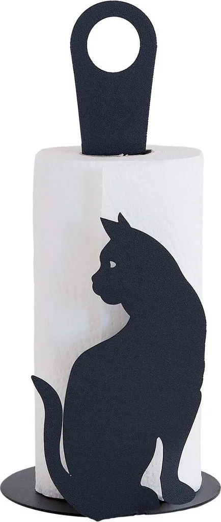 Porta rotoli Gatto nero da tavolo in acciaio, capienza 1 rotolo, design elegante per soggiorno e cucina, Italy