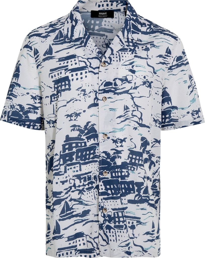 mavi Sommerhemd mit maritimem Print und Knopfleiste Größe: L