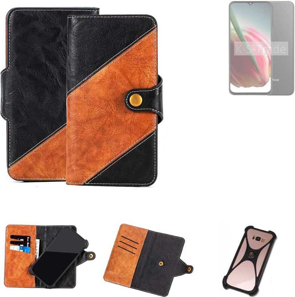 K-S-Trade Handyhülle Schutzhülle Bookstyle Case Wallet-Case kompatibel mit FreeYond F9 Handy Cover Bumper Klapphülle schwarz hellbraun 1x