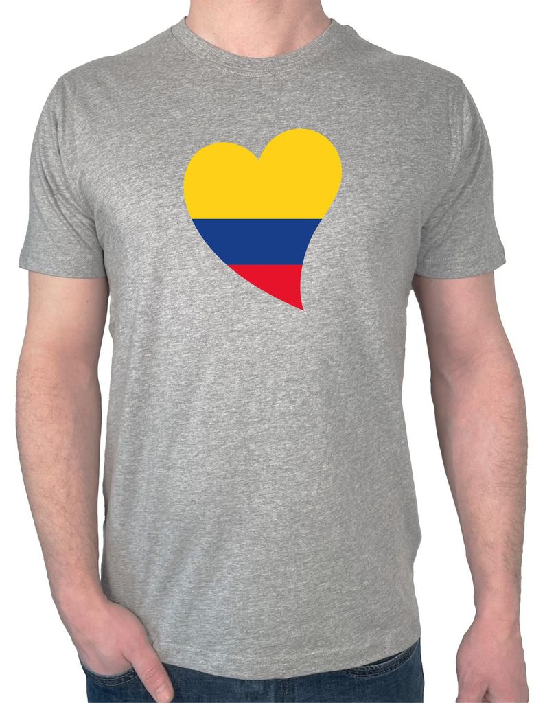 Huuraa Herren T-Shirt Kolumbien Flagge Herz 3XL Sport Grey Bio Baumwolle Fairtrade Herrenshirt Geschenkidee