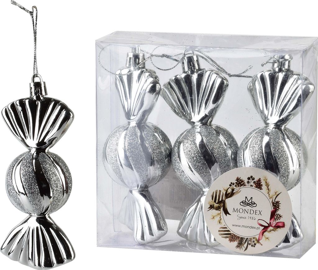 Christbaumkugeln Kunststoff MONDEX Santa Lila 4x4x11 cm Silber 3er-Set