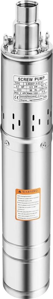 Tiefbrunnenpumpe - 3.5QGD1.8-50-0.5 - 0,5 kW/0,7 PS - 2000 l/h - 15 m Kabel - 220V EU-Stecker - IP68 - Ø 8,9 cm