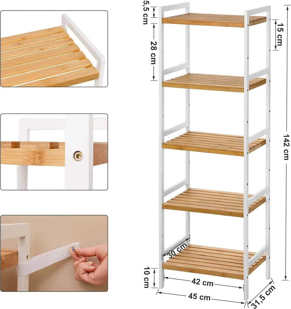 Solution de Rangement Verticale en Bambou - Étagère 5 Niveaux Rootz