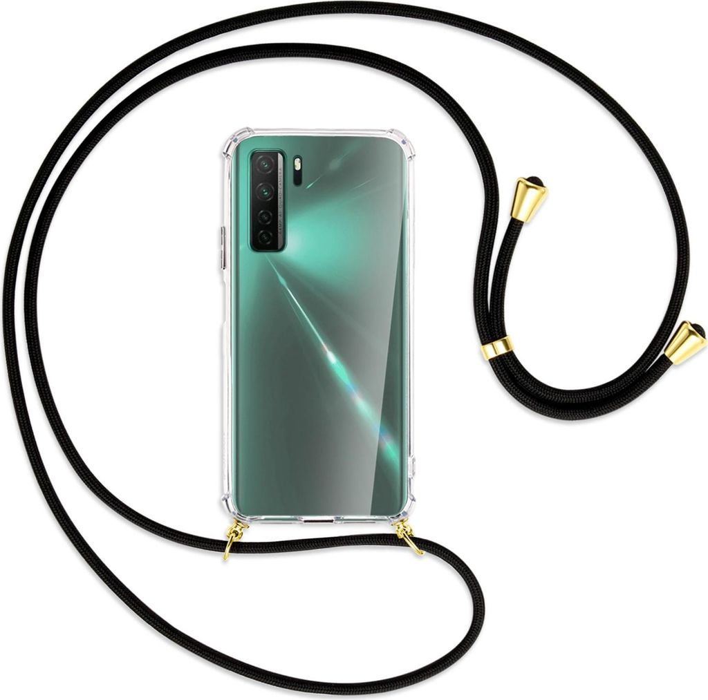 Handykette Backcover-Schutzhülle mit Band (Metall goldfarben) für Huawei P40 lite 5G - schwarz