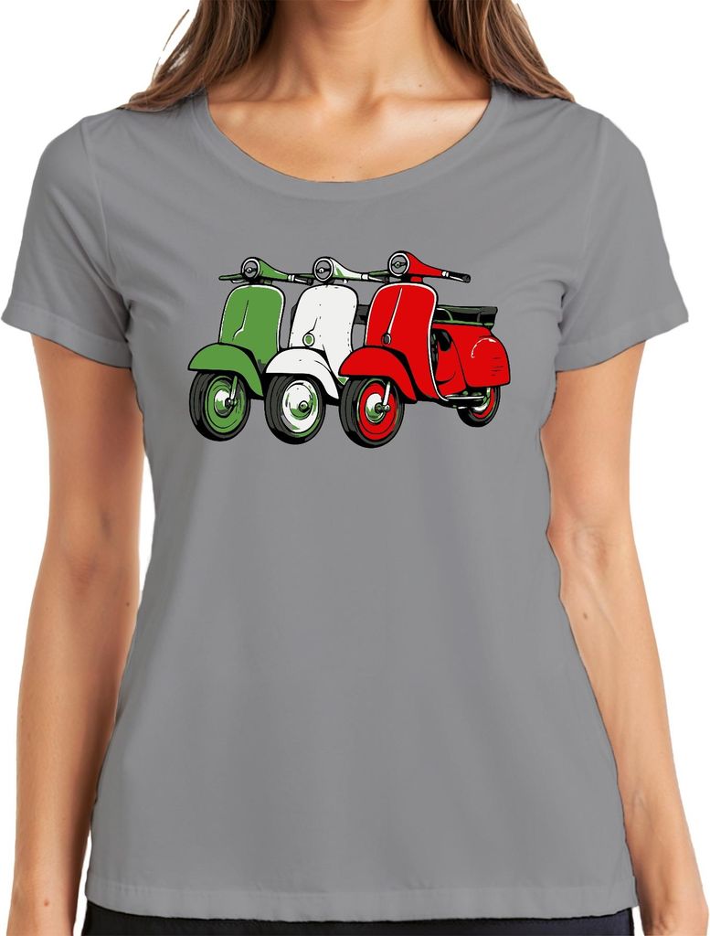 Italien Retro Roller Flagge Scooter Vintage Stil Lifestyle Damen T-Shirt, Grau, M