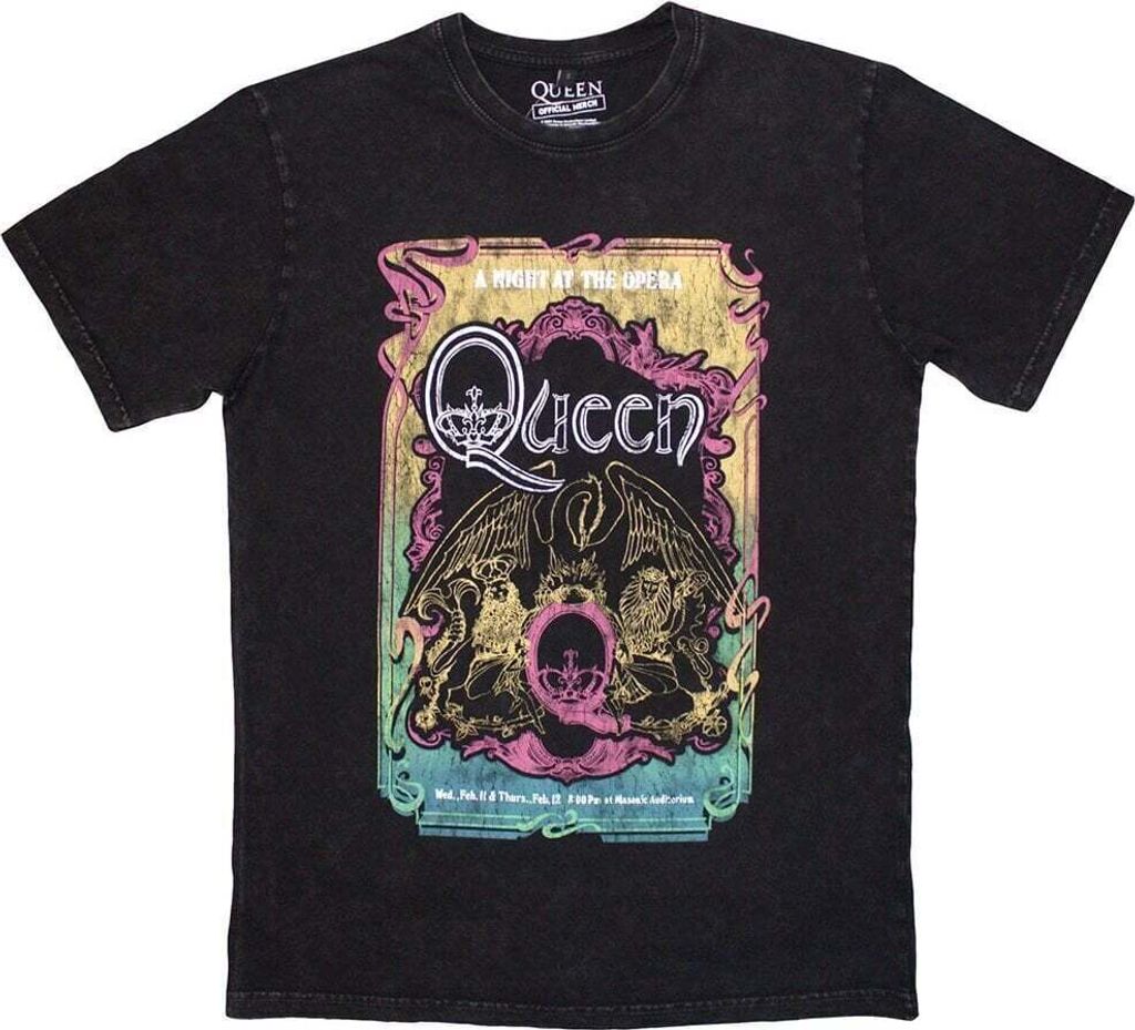 Queen A Night At The Opera Tour '76 Stone Wash Black L T-Shirt