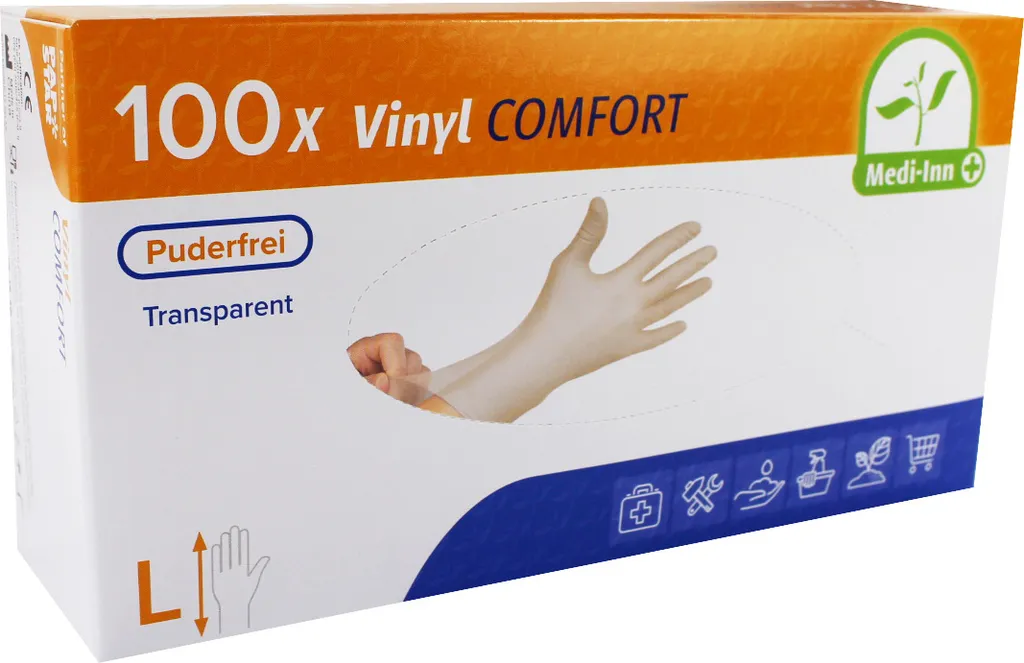 Gants vinyle sans poudre MediInn Comfort L transparents et souples