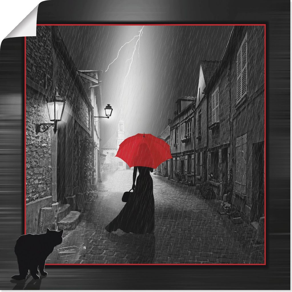ARTland Poster Die Frau mit dem roten Schirm 2 Größe: 40x40 cm