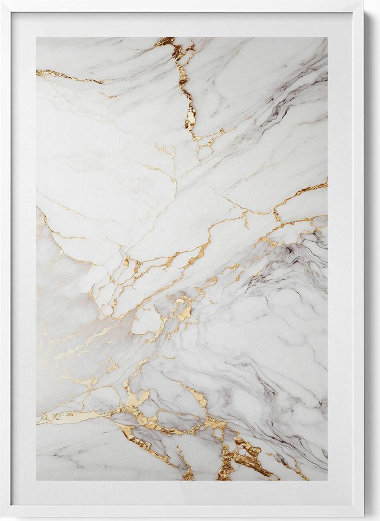 Dekorativer Marmor– Wandbild mit Rahmen – Gerahmtes Bild – Wanddekoration – 70x100 cm – Weiß Rahmen