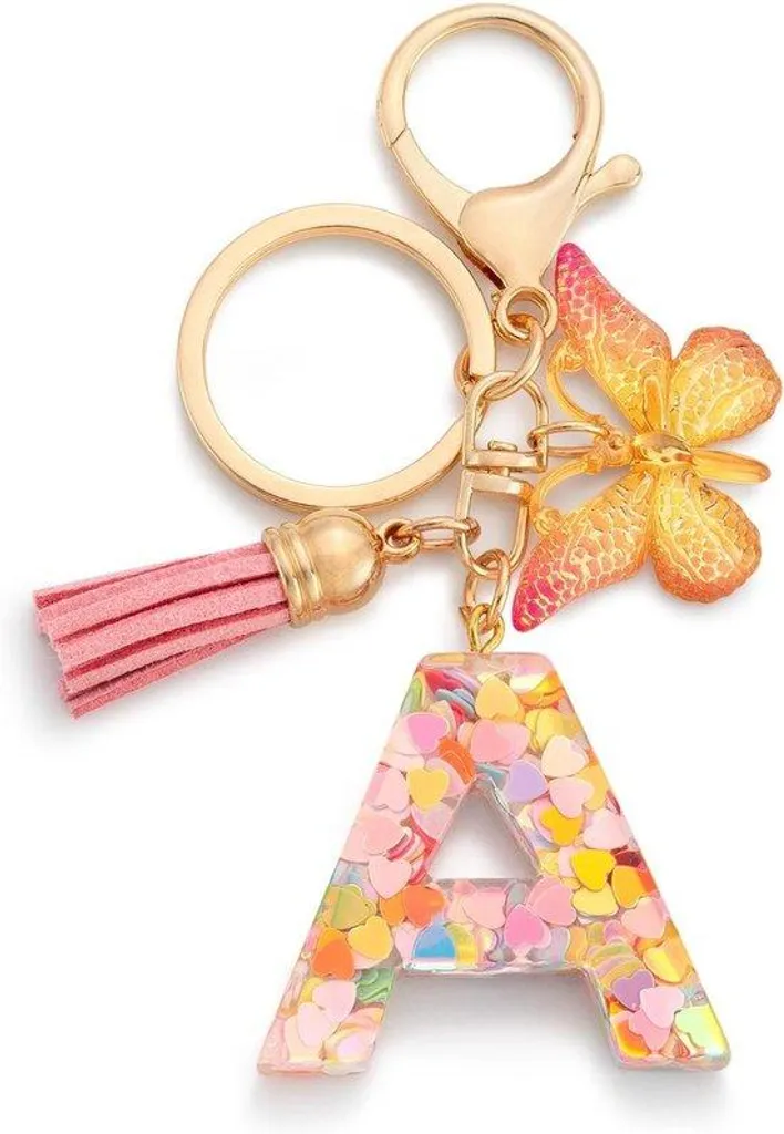 Ne perdez plus vos clés avec ce Porte-clés Lettre Rose et Papillon
