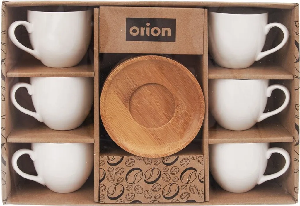 Service à Café en Porcelaine Blanche 6 Tasses et Soucoupes 100ml Orion