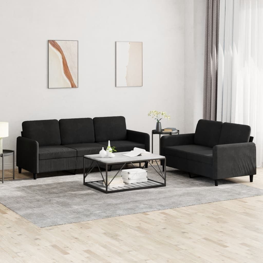 "2026 Promotion" 2-tlg. Sofagarnitur - Wohnlandschaft - Schwarz Samt - Klassische Sofas CC10942