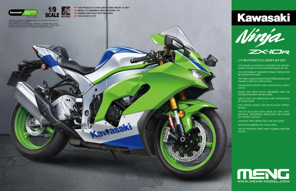 Maquette moto de course Kawasaki Ninja ZX-10R Meng MT-007 échelle 1/9