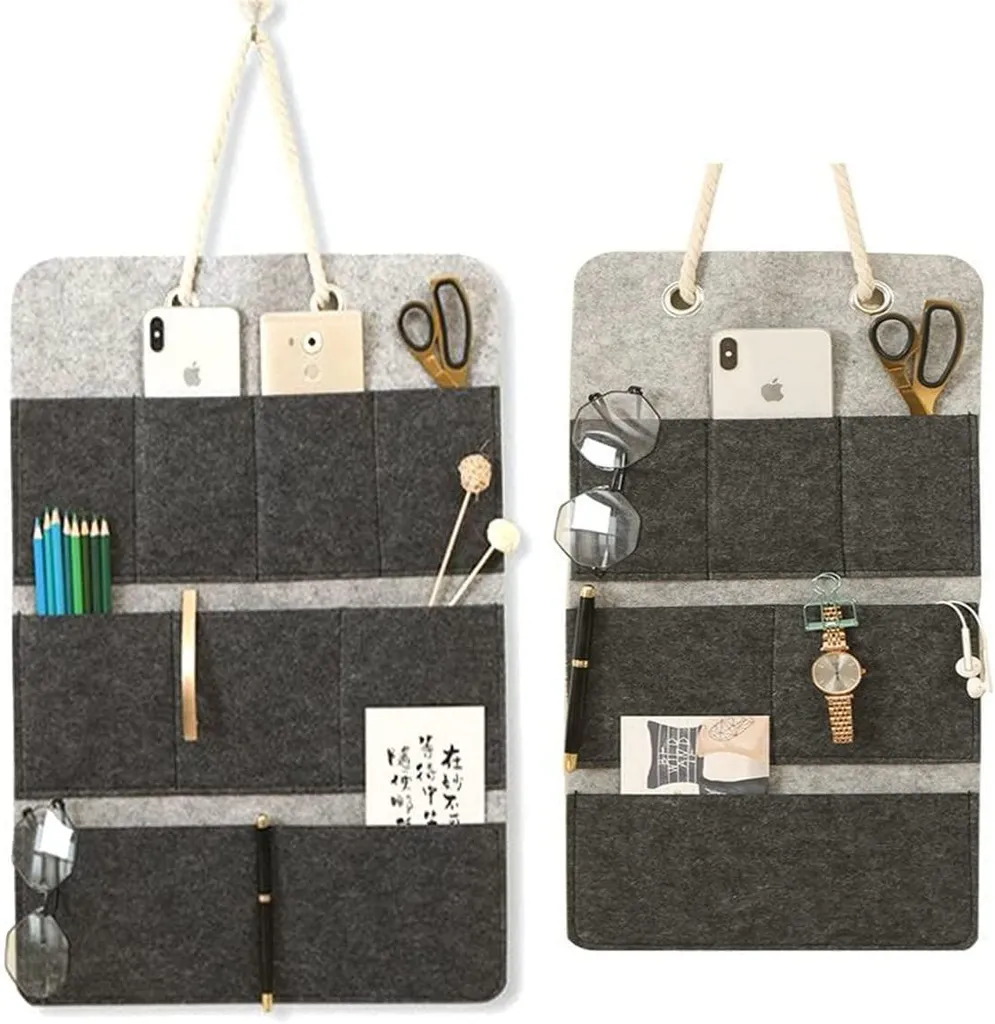 Lot de 2 Rangements Suspendus en Feutre Gris pour Porte et Placard
