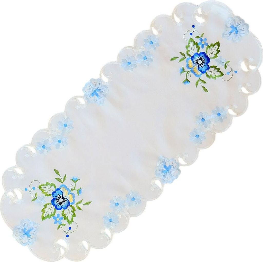 Tischläufer ELKE Stiefmütterchen blau Polyester 40 x 90 cm oval