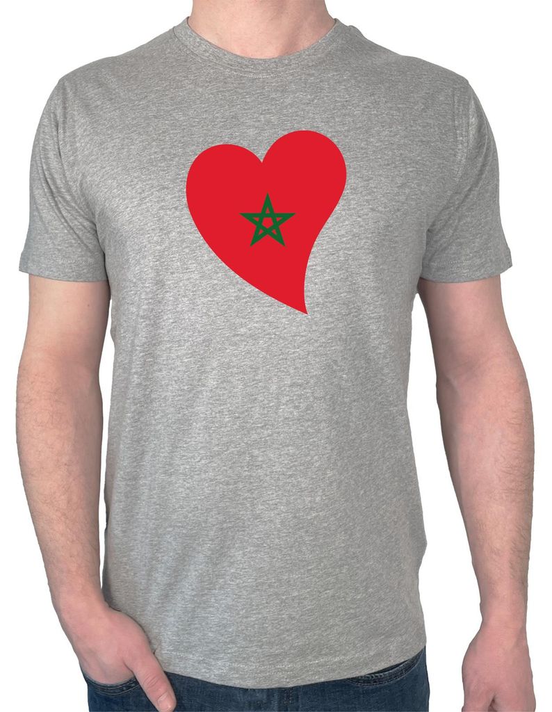 Huuraa Herren T-Shirt Marokko Flagge Herz XL Sport Grey Bio Baumwolle Fairtrade Herrenshirt Geschenkidee