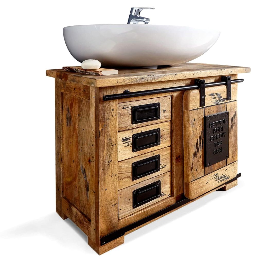 Waschbeckenunterschrank Bristol I, Material Massivholz, Mango rustikal