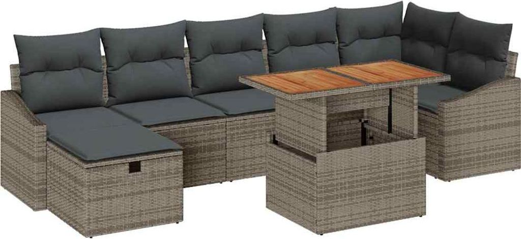 Garten-Sofa-Set 8 pcs Grau Poly-Rattan