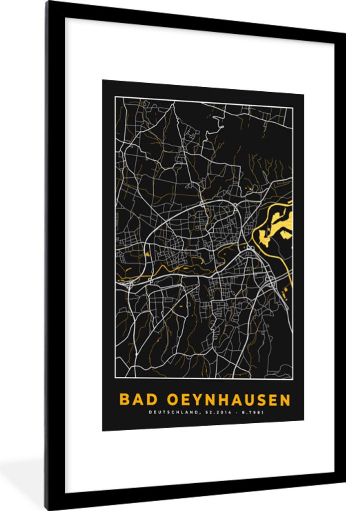 MuchoWow® Gerahmtes Poster Karte - Bad Oeynhausen - Gold - Produktbild 