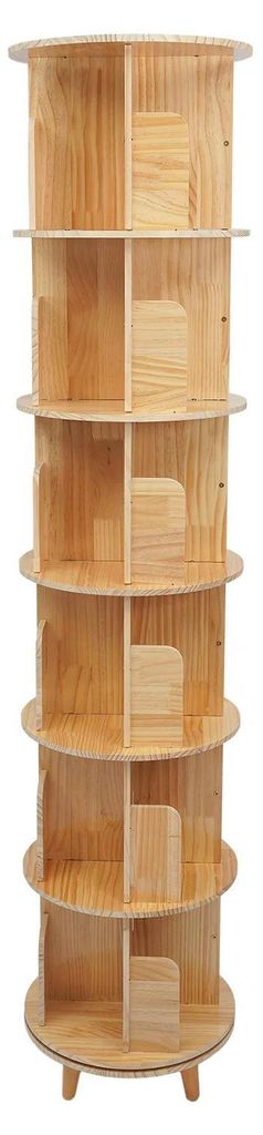 Drehbares Bücherregal - Standregal - 360° rotierend - 6 Ebenen - Zylindrisch - Kiefernholz - Ø 46 cm - 50 kg pro Ebene - Naturholz