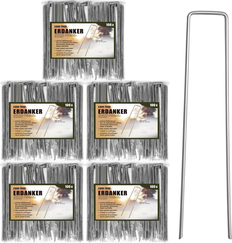 com-four 500x Erdanker - Bodenanker für Garten und Camping - eckig