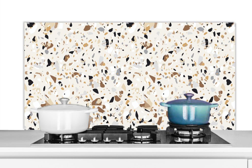 KitchenYeah Spritzschutz Küche - Küchenrückwand - Wandschutz für Herd und Spüle - Terrazzo - Muster - Gestaltung 120x60 - Alu-Dibond (Altern...