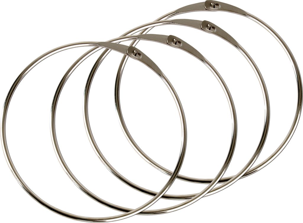 A group of metal rings on a white background.