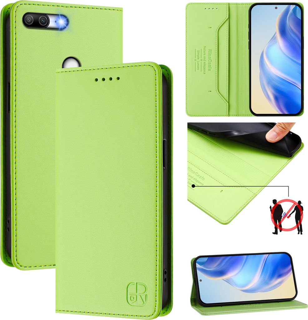 Lederhülle für Honor 9 Lite Hülle Flip Brieftasche Kartenfächern Ständer Schutzhülle Grün