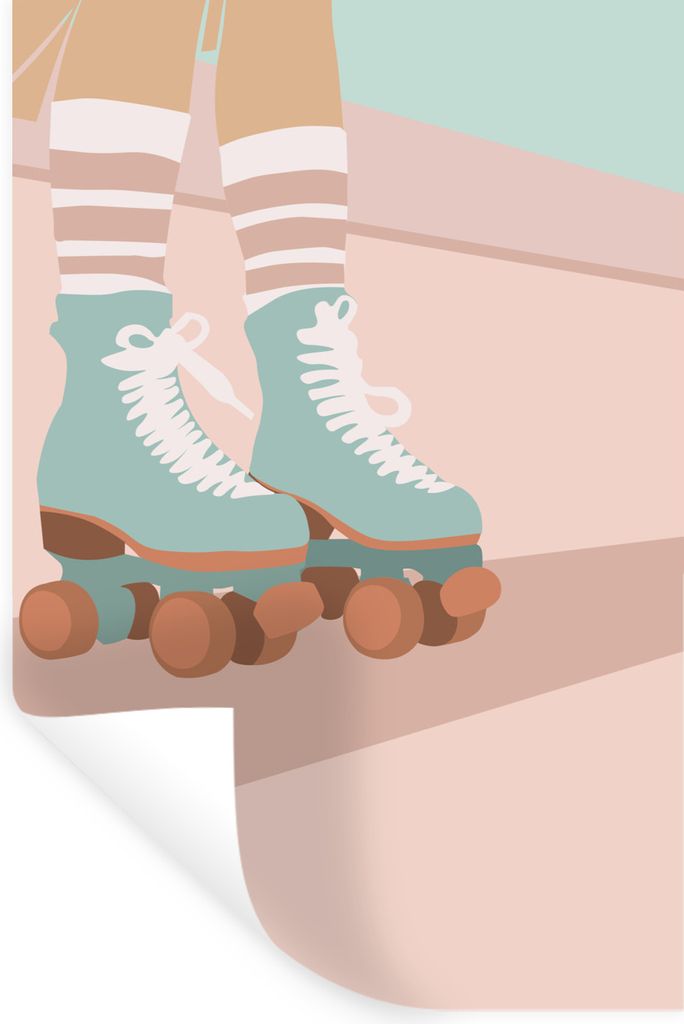 MuchoWow Wandtattoo Wandsticker Wandaufkleber Sommer - Rollerblades - Pastell 40x60 cm Selbstklebend und Repositionierbar - Wierderverwendbar - S...