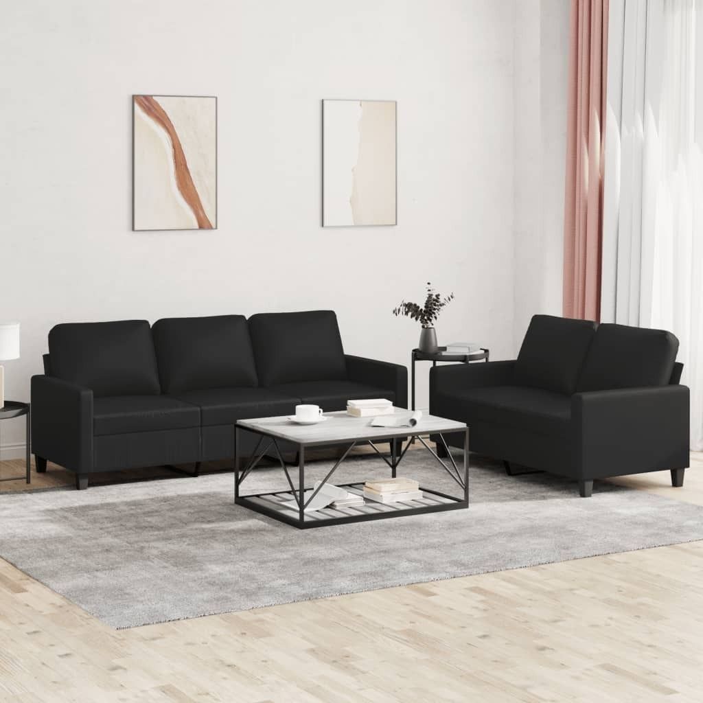 ZMH 2-tlg. Sofagarnitur mit Kissen Schwarz Kunstleder