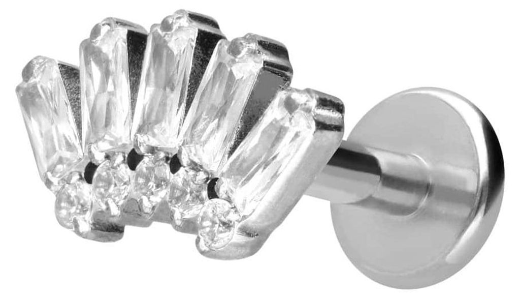 Ohrpiercing, Nasenpiercing Titan Labret mit Push Fit 10 EINGEFASSTE KRISTALLE Silber Stablänge: 10mm | Stabstärke: 1,2mm