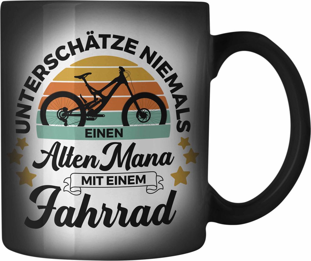Trendation - Fahrradfahrer Geschenk Farbwechsel Zauber-Tasse Spruch Rennrad Mountainbike Geschenkidee Radfahrer Rentner Rente (Schwarz)