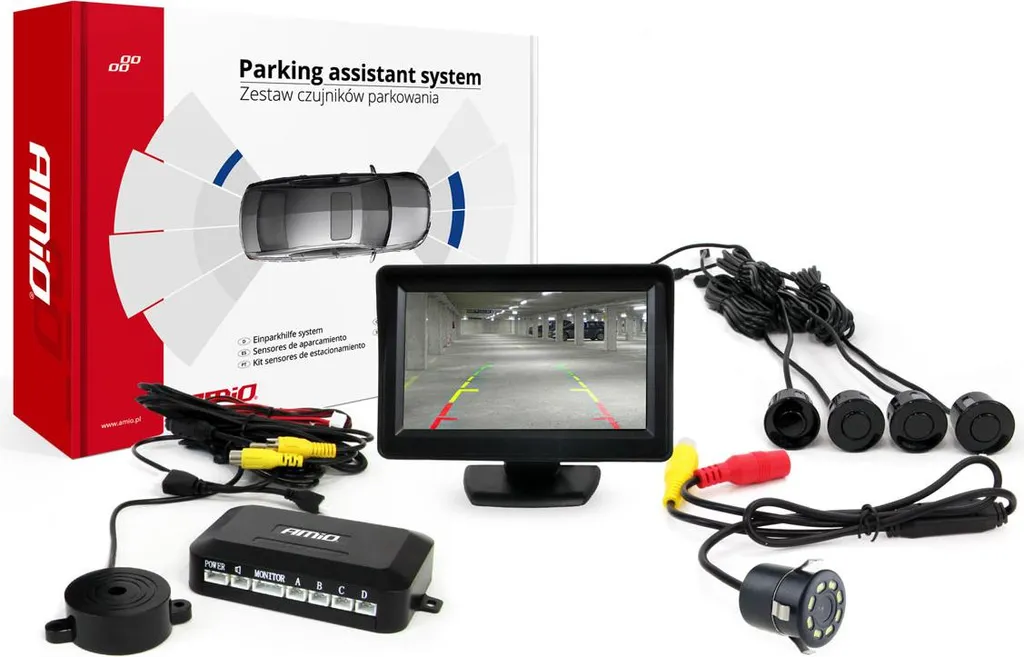 Kit aide au stationnement Caméra HD Écran TFT 4,3" et 4 capteurs noirs