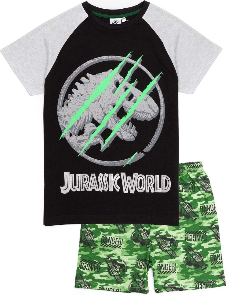 Jurassic World - Schlafanzug mit Shorts für Jungen NS6736 (146) (Schwarz/Grün/Grau)