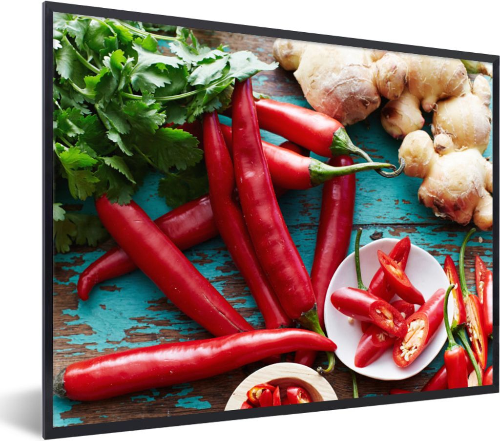 MuchoWow Gerahmtes Poster Gewürze auf Holzsockel 40x30 cm - Poster mit Schwarzem Bilderrahmen Wandposter Rahmen Foto Bilder - Kunstposter - Wand...