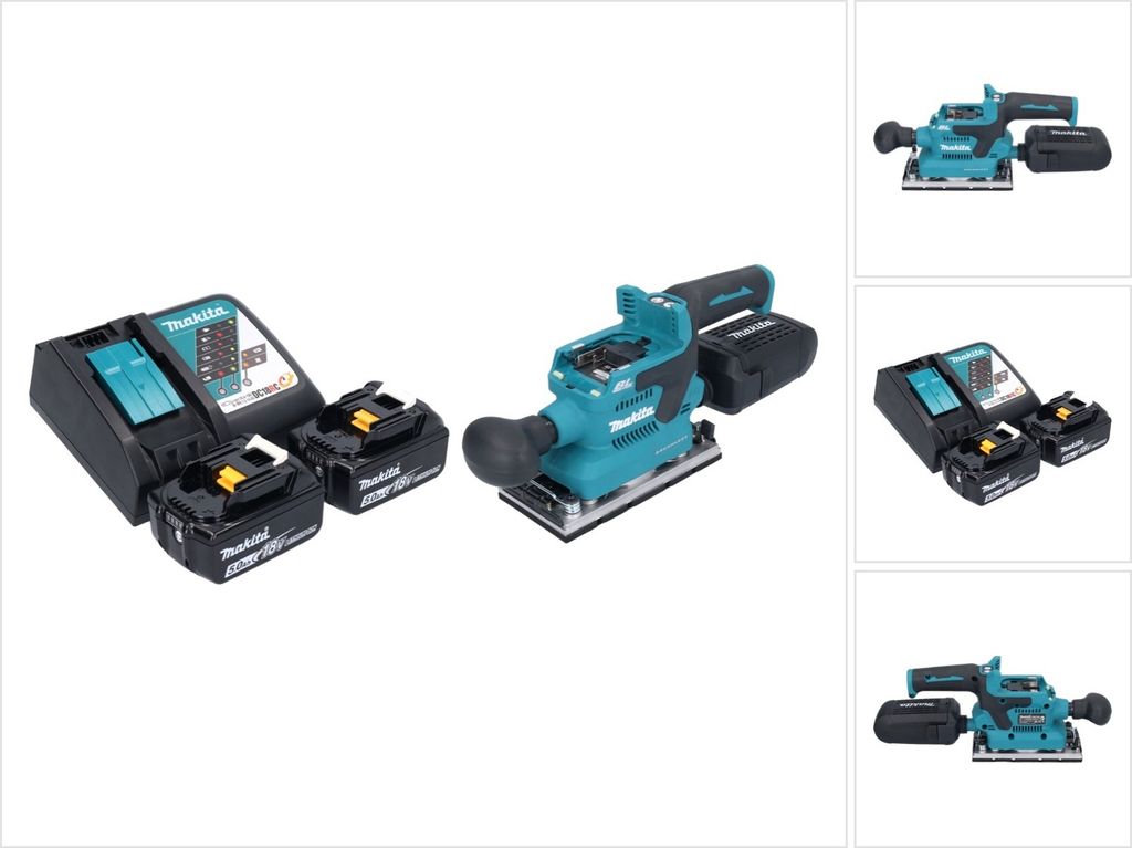 Makita DBO 382 RT Akku Schwingschleifer 18 V 93 x 185 mm Brushless + 2x Akku 5,0 Ah + Ladegerät